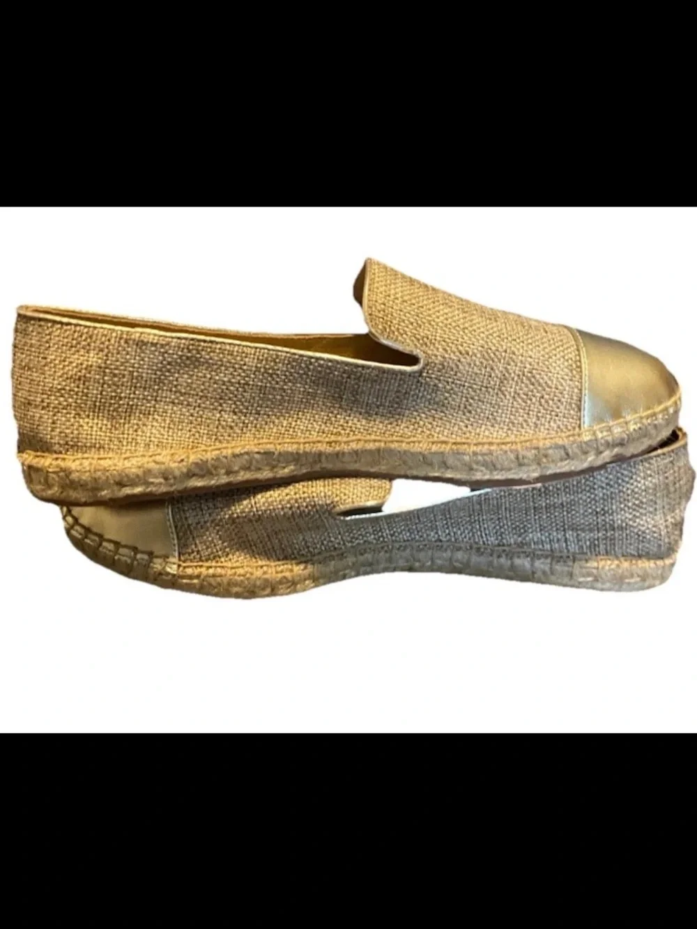 Talbots Size 8 New Izzy Tan Gold Espadrilles Linen Metallic Slip On Flat Shoes